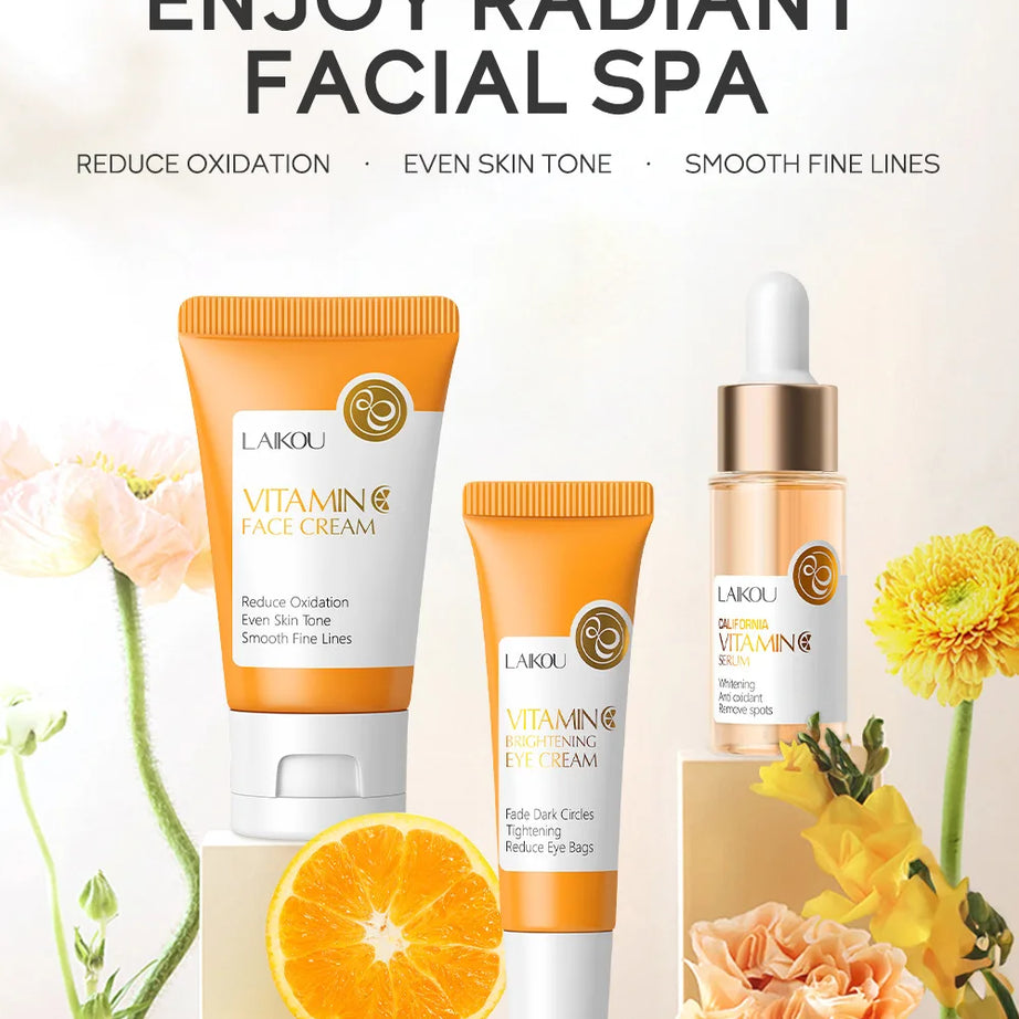 3pcs/set LAIKOU Vitamin C 24K Golden Sakura Skin Care Sets Face Cream Serum Eye Cream Moisturizing Anti Wrinkles Face Care Kit