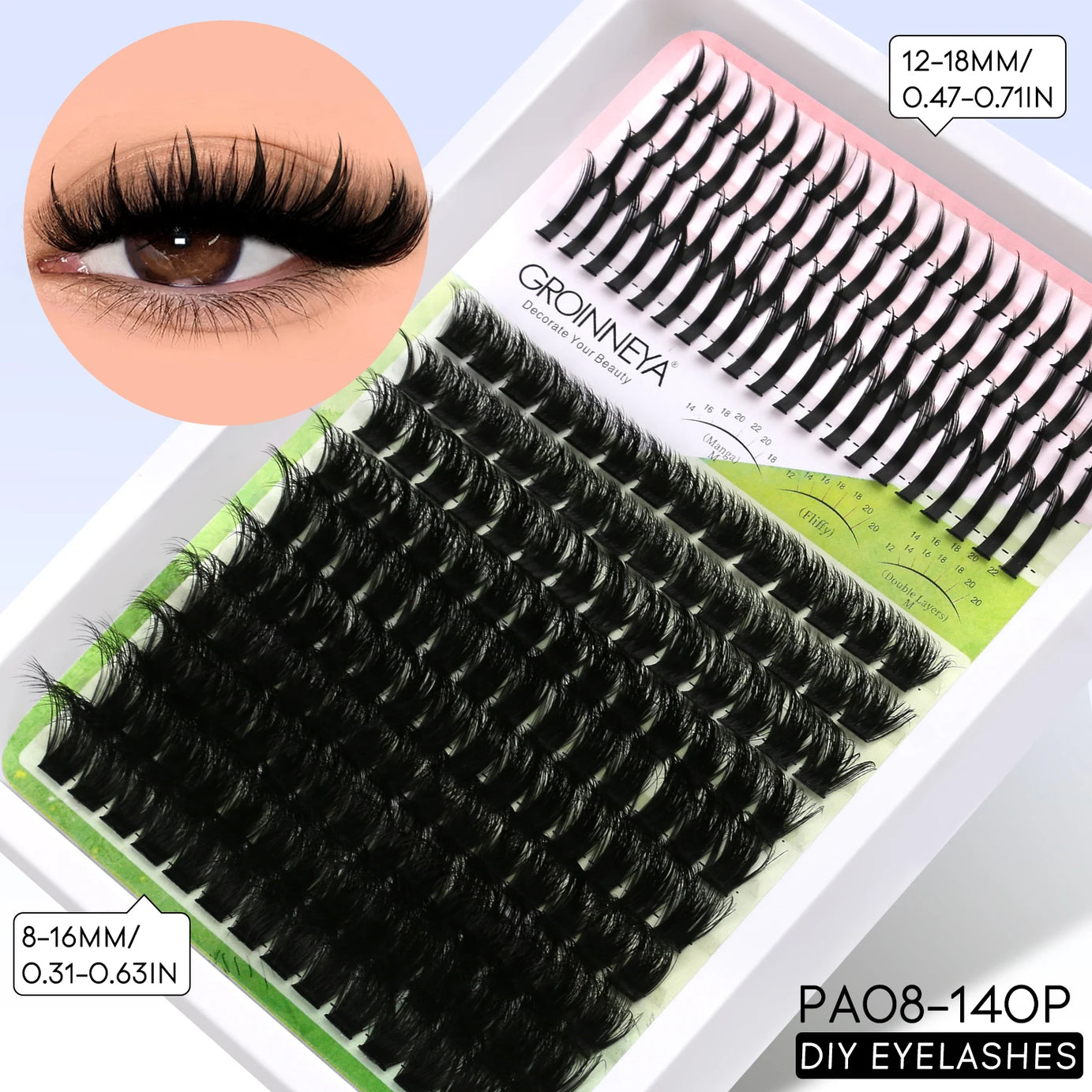 GROINNEYA Lash Clusters Kit DIY Manga Cluster Lashes Set Spikes Lashes Cluster Extension Full Set Individual Eyelashes Makeup