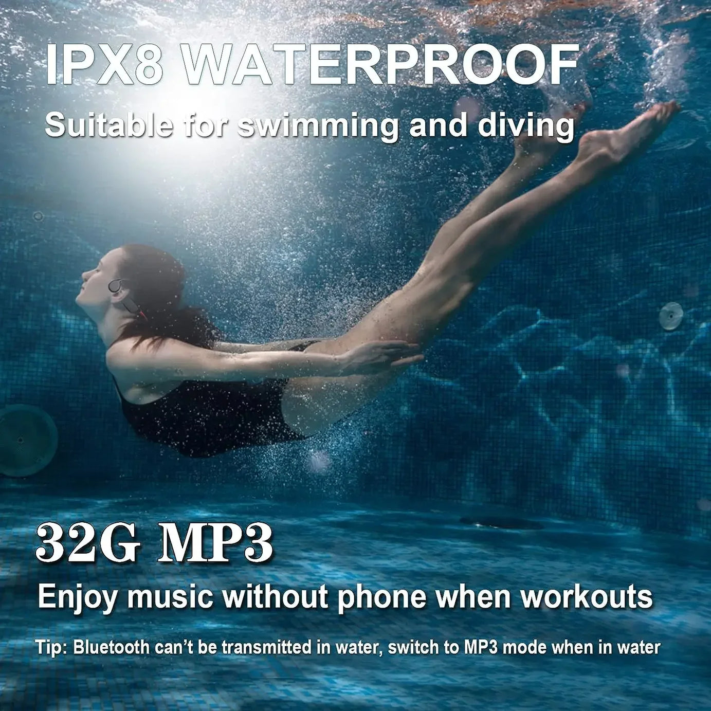 Écouteurs sans fil Shokz Open pour le sport, à conduction osseuse, Bluetooth, étanches IPX8, avec 32 Go de RAM et lecteur MP3.