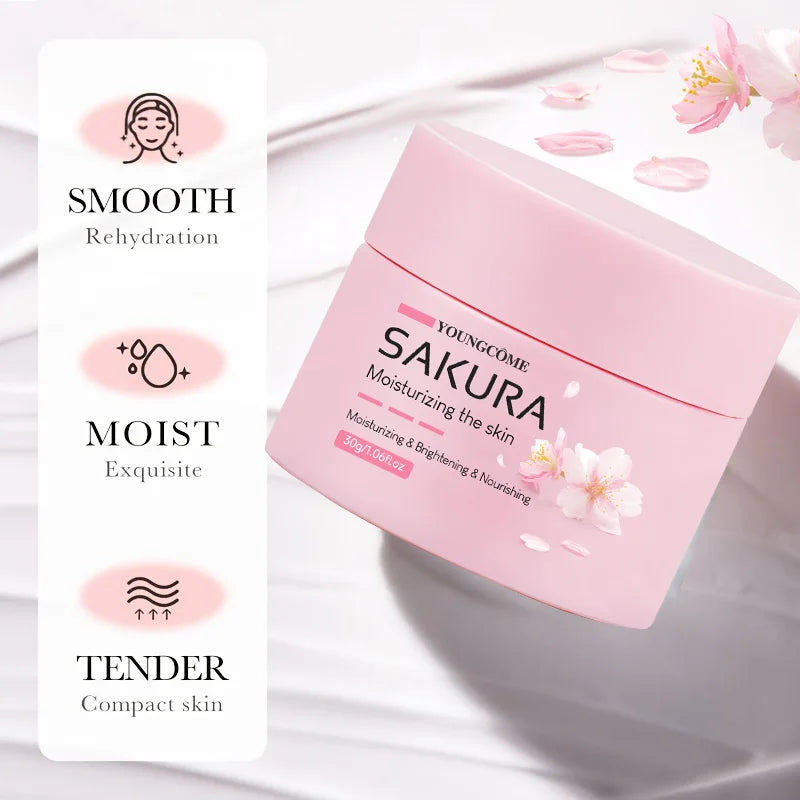 Crème à l'essence de sakura, soin hydratant visage à la fleur de cerisier pour peaux sèches et rugueuses, soin anti-âge liftant, nourrissant et réparateur au collagène