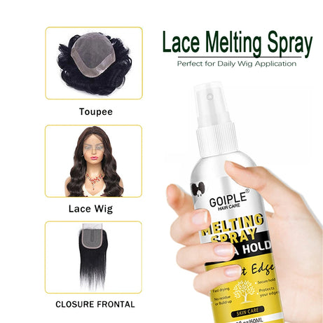 Spray fondant à séchage rapide, imperméable et puissant, dissolvant pour colle à perruque, cire lissante en bâtonnet, gel ou outil pour contrôler les frisottis et la ligne des cheveux.