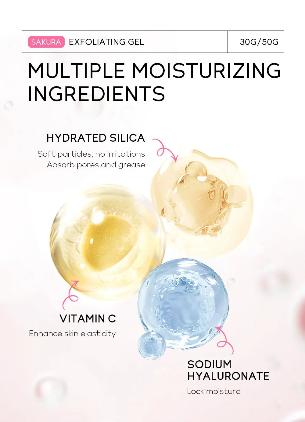 Gel exfoliant Sakura pour le visage, gommage hydratant et nourrissant réparateur, soin beauté 30 g/50 g