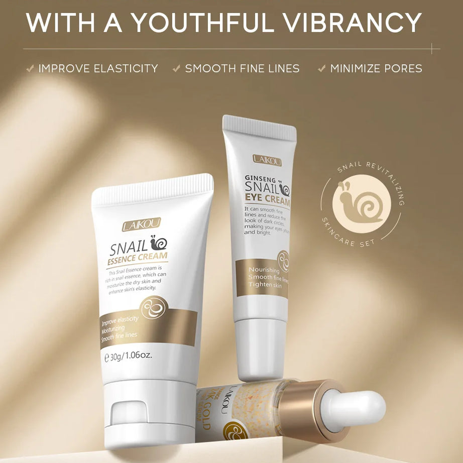 3pcs/set LAIKOU Vitamin C 24K Golden Sakura Skin Care Sets Face Cream Serum Eye Cream Moisturizing Anti Wrinkles Face Care Kit