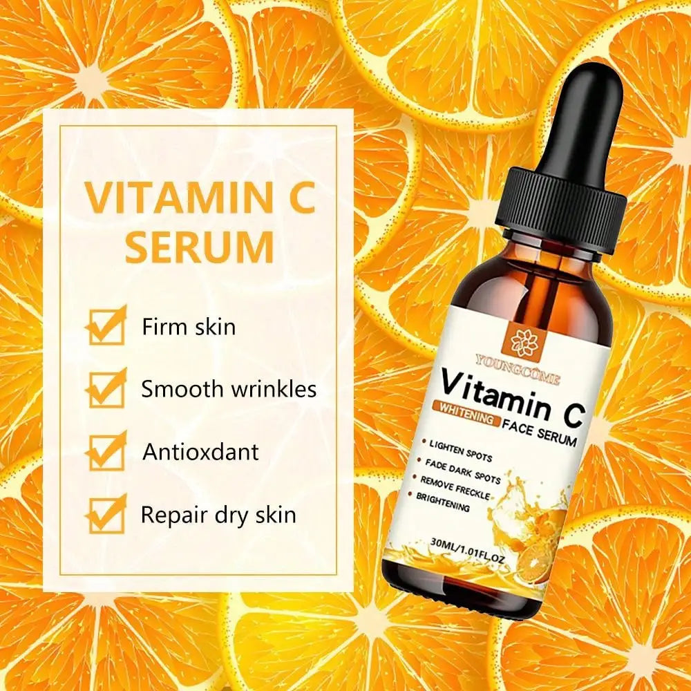 Essence pour le visage à la vitamine C contenant de l'acide hyaluronique, estompe les taches brunes, hydrate, répare et lutte contre le vieillissement cutané. Soin du visage 30 ml