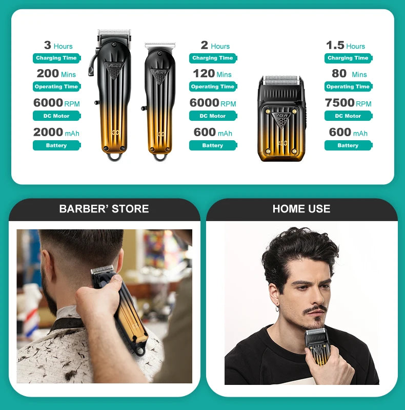 Tondeuse à cheveux électrique combinée VGR 644 avec dégradé, rechargeable, professionnelle, pour homme.