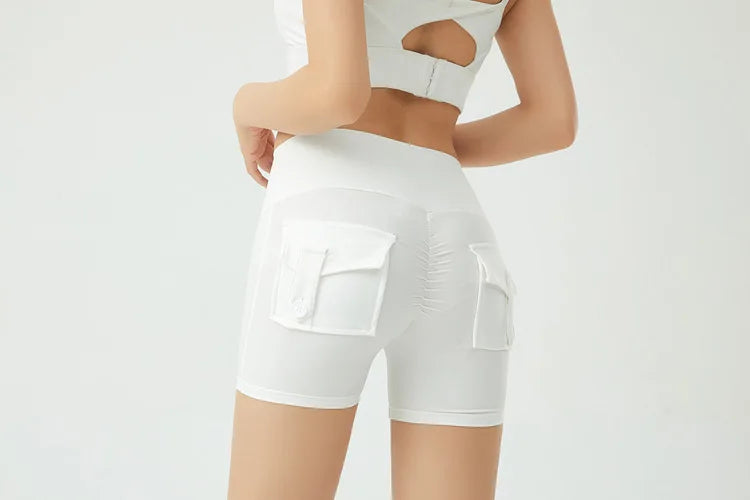 Short de fitness Peach Butt pour femme, pantalon cargo trois-quarts à séchage rapide avec poche, legging de yoga gainant pour l'été