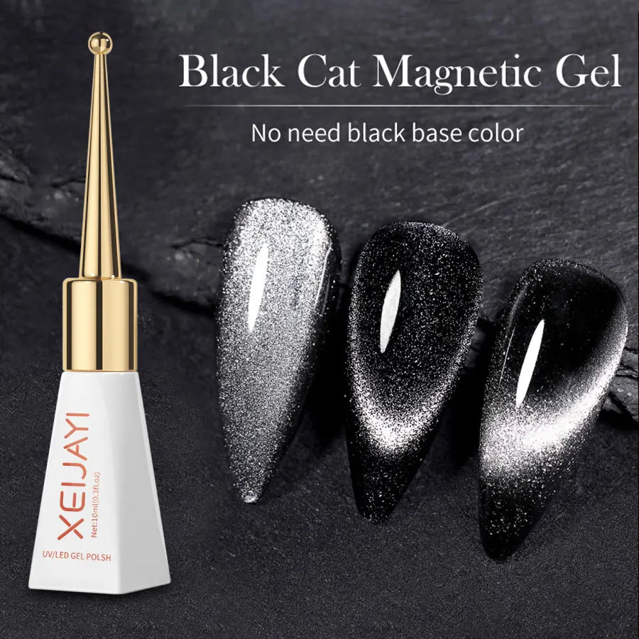 Vernis à ongles gel holographique à paillettes effet miroir blanc porcelaine, effet œil de chat, 10 ml, effet galactique magnétique, à dissoudre sous une lampe UV LED.
