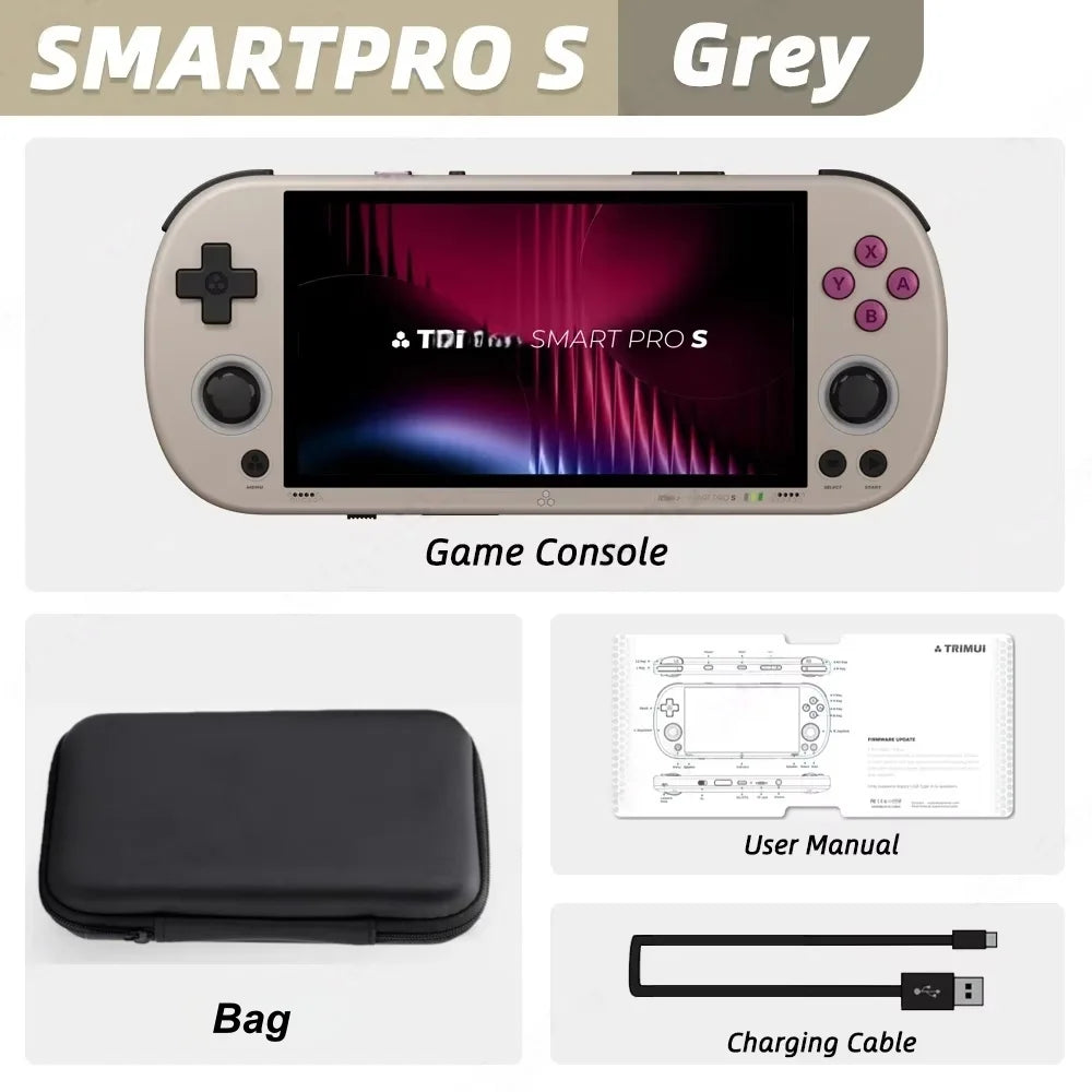 Console de jeu portable Trimui Smart Pro S, écran IPS 4,96 pouces, système Linux, joystick, éclairage RGB, jeu vidéo rétro, cadeau Smartpros