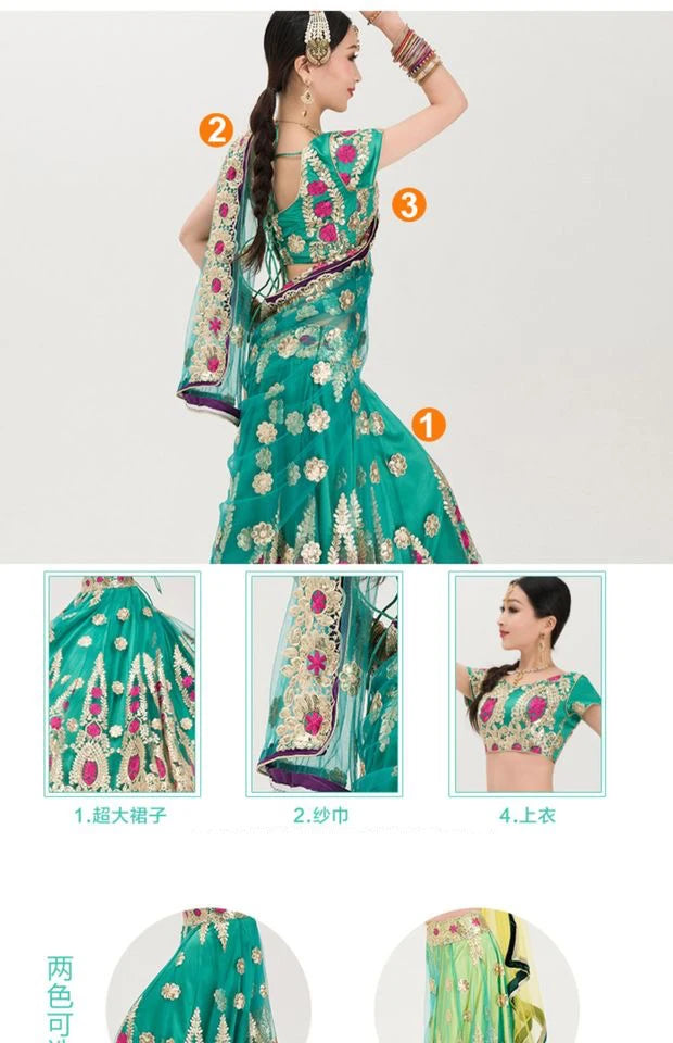 Indian Dance Costume Boutique Embroidery Lenhana Kali Punjab Bollywood Performance Dress Katak Women