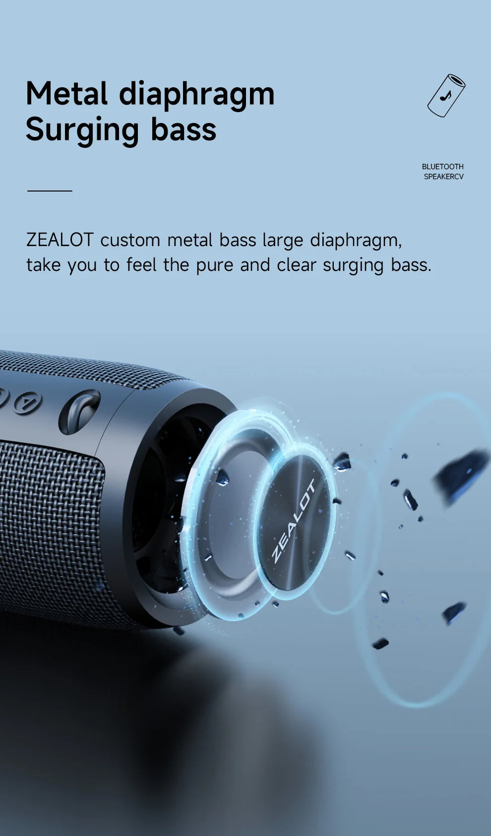 Enceinte Bluetooth haute puissance ZEALOT-S51PRO 40 W, basses stéréo 3D, portable et étanche IPX5, compatible TWS.