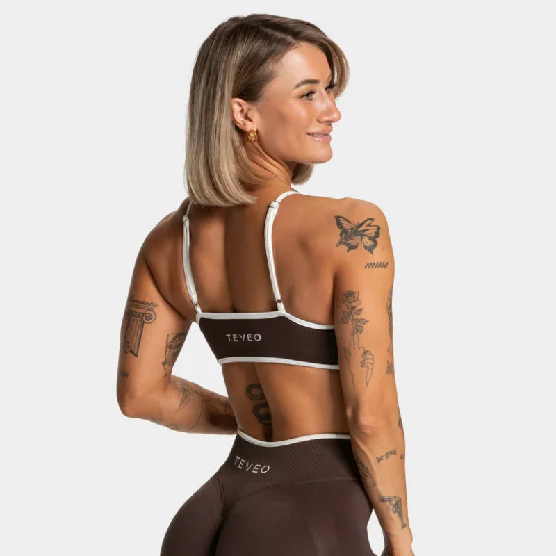 TEVEO Women's Backless Knitted Sports Bra Solid Color Summer Gym Fitness Top with Chest Cushion Sexy Suspender Yoga Bra