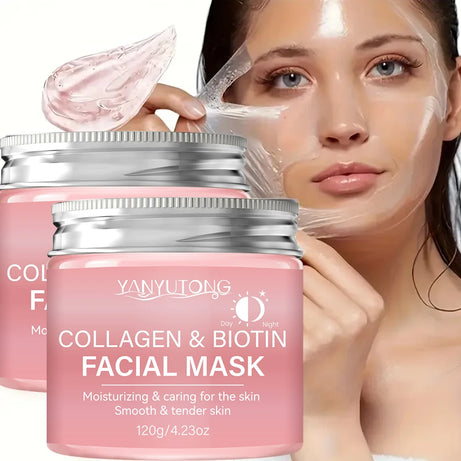 Masque peeling au collagène, Masque enveloppant au collagène et à la biotine jour et nuit, Hydratation intense, Crème masque de nuit.