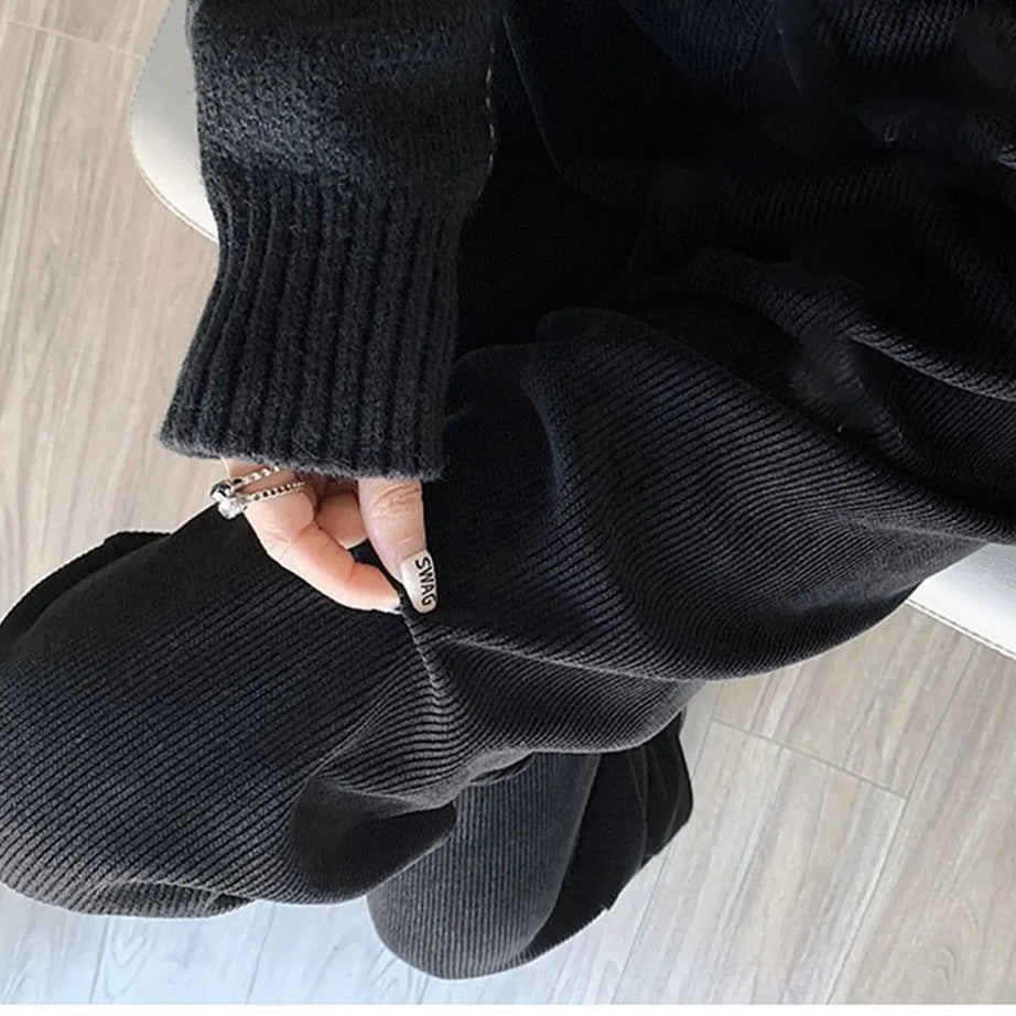 Pantalon polaire femme jambes larges, pantalon long d'hiver taille haute, coupe ample et décontractée