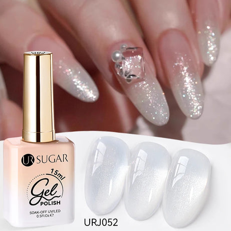 Vernis gel semi-permanent UR SUGAR 15 ml, couleur blanc laiteux translucide, effet gelée, UV, semi-permanent, pour nail art, à dissoudre. Dernière tendance.