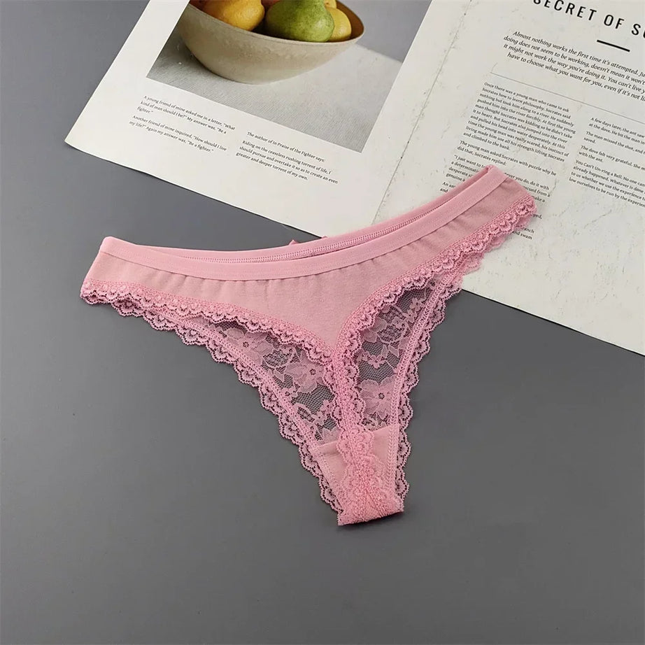 Lot de 3 culottes string sexy en dentelle transparente pour femme, sans coutures, style bikini, taille basse, tailles S à XXL