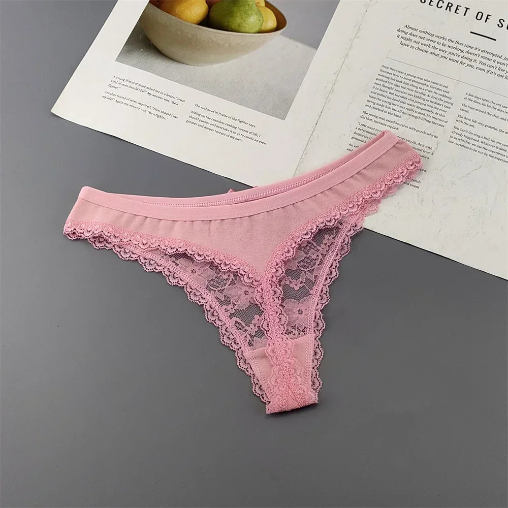 Lot de 3 culottes string sexy en dentelle transparente pour femme, sans coutures, style bikini, taille basse, tailles S à XXL