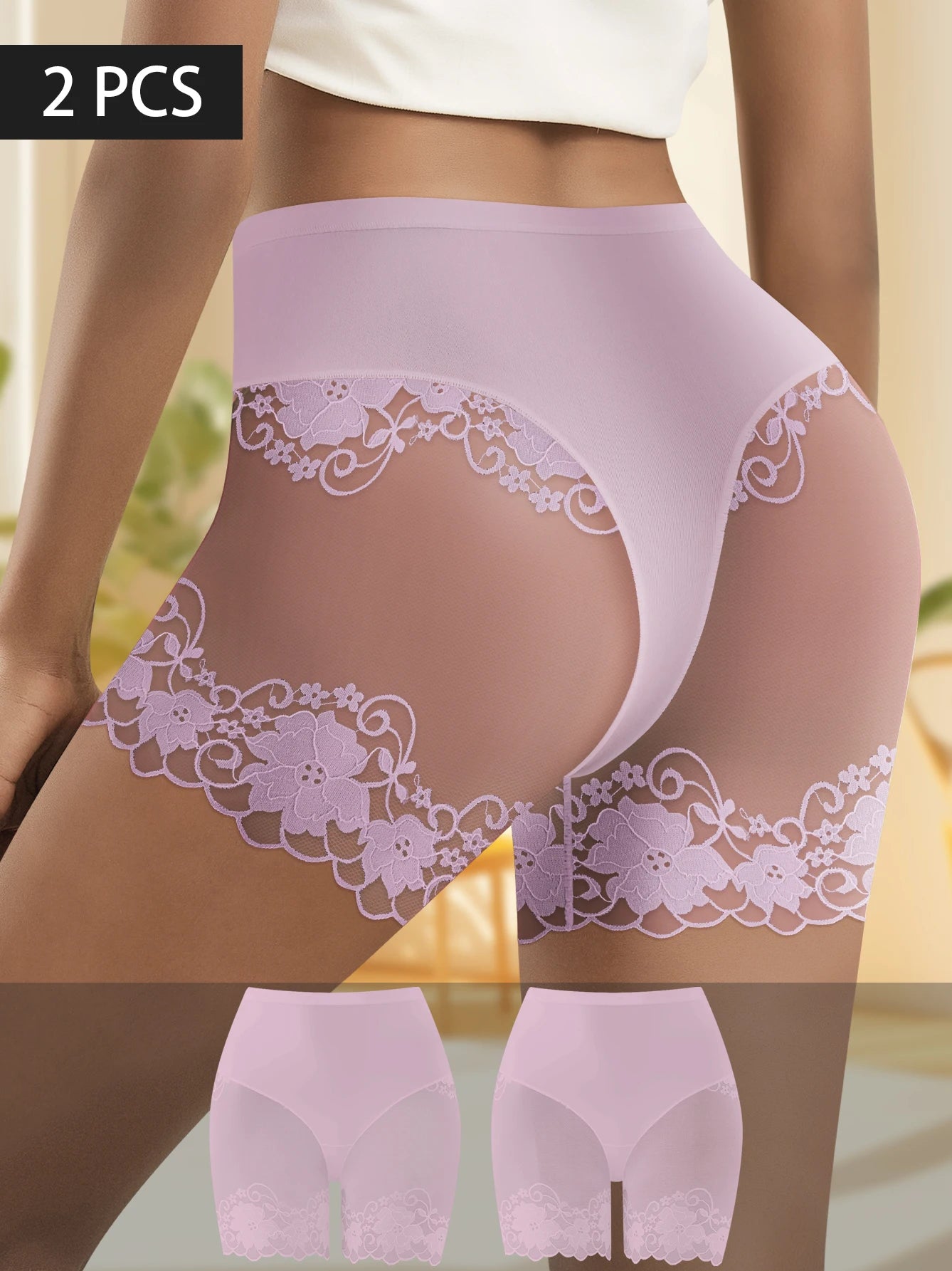 Lot de 2 culottes shorty transparentes pour femmes - Confortables, taille mi-haute, respirantes, ne roulent pas, idéales pour les soirées en amoureux et au quotidien