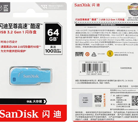 Clé USB 3.2 Sandisk CZ410 100 % originale, 32 Go, 64 Go, 128 Go, mini-clé USB haute vitesse.