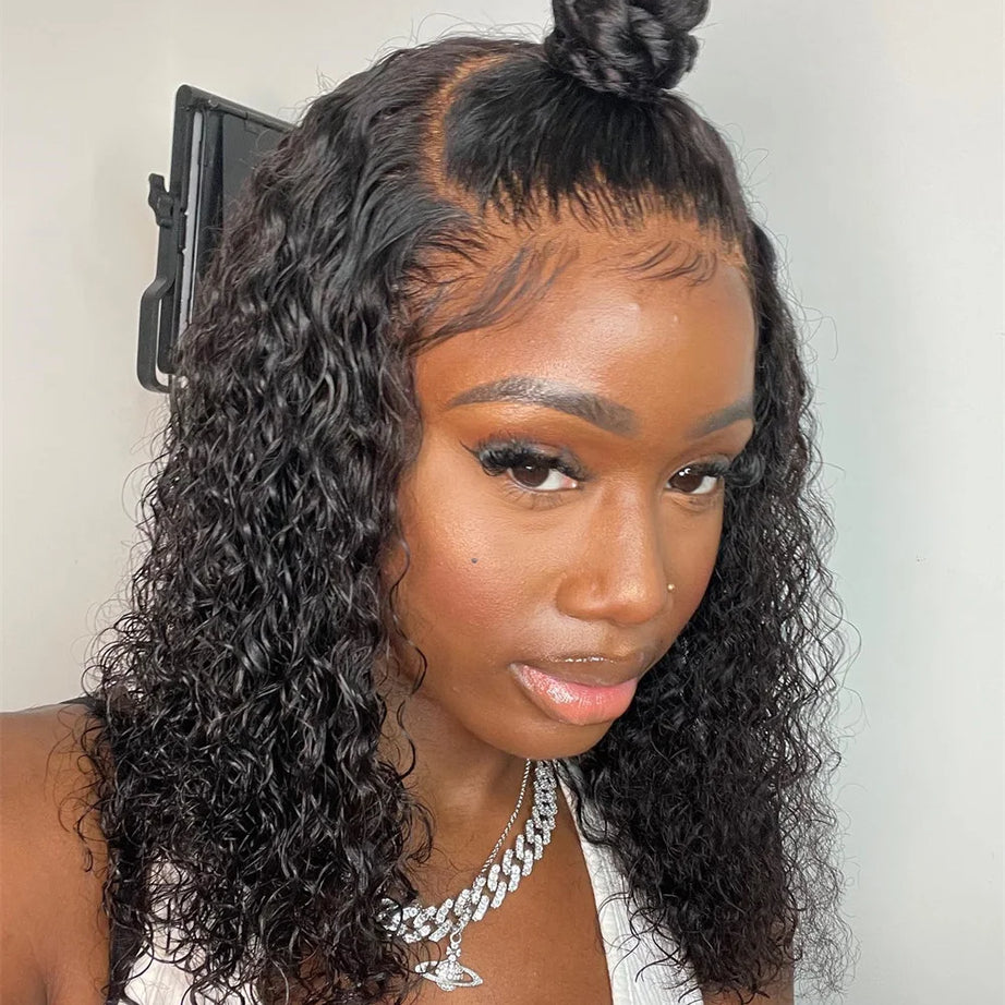 Perruques bouclées au carré, cheveux humains brésiliens, 13x4 Deep Water Wave, perruques frontales en dentelle 5x1 et 13x1 avec raie en T, pour femmes, pré-épilées à 200 %.