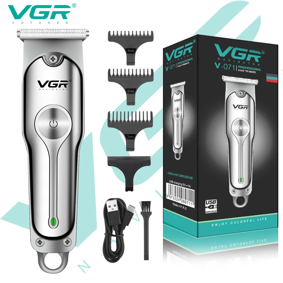 VGR 071 Hair Trimmer Professional Hair Clipper Rechargeable Hair Cutting Machine T-Blade Cordless Portable Trimmer for Men