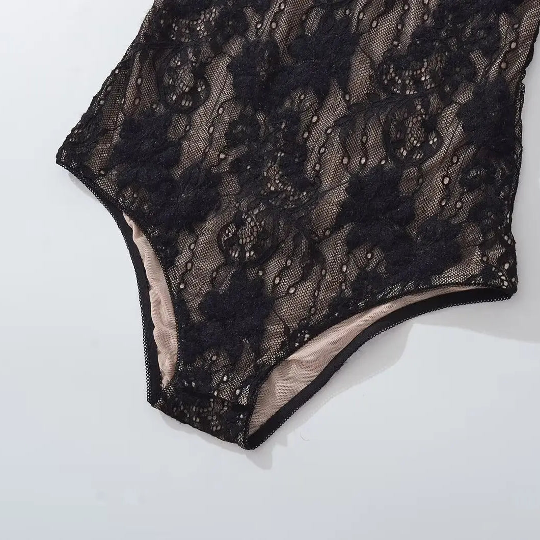 Body sexy transparente de encaje con forro, sin espalda, con tirantes finos, mono corto ajustado para mujer, monos ajustados, enterizos.