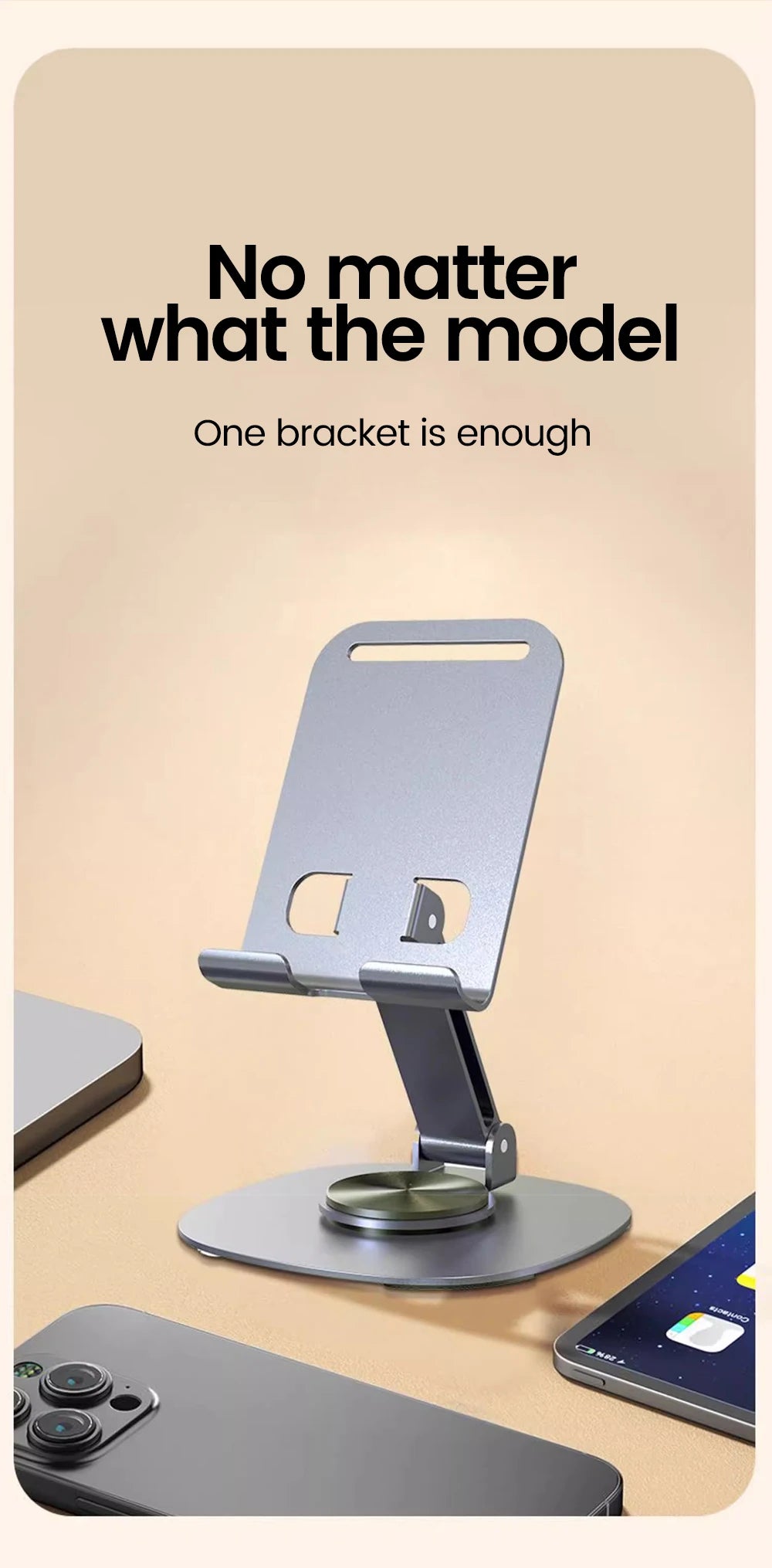 Support de téléphone portable rotatif Olaf pour table, compatible iPad, Samsung et iPhone 15, 14 et 13 pouces.