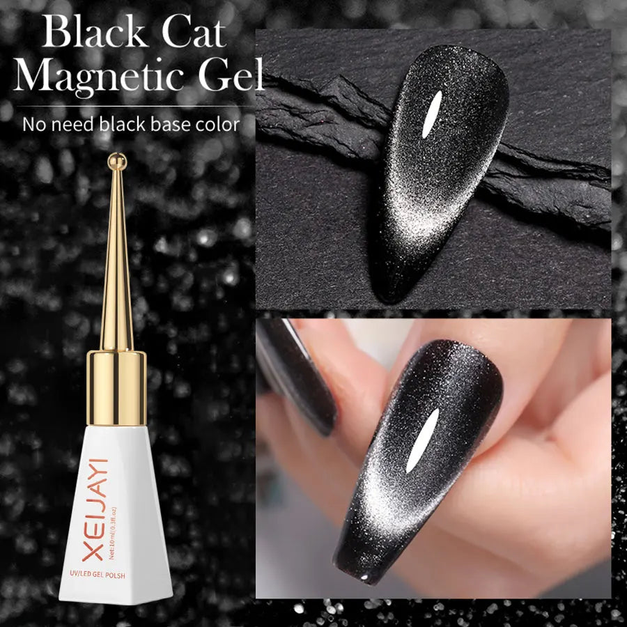 Vernis à ongles gel holographique à paillettes effet miroir blanc porcelaine, effet œil de chat, 10 ml, effet galactique magnétique, à dissoudre sous une lampe UV LED.