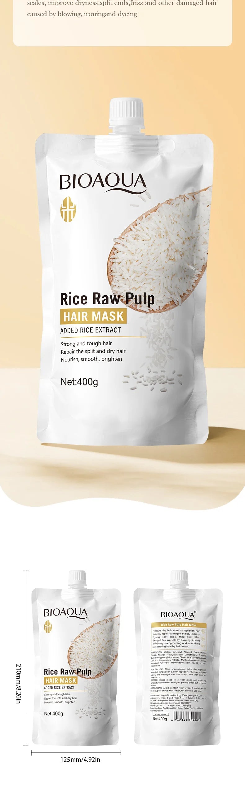 Masque capillaire magique à la kératine 10/30/50/100/400 g - Réparation en 5 secondes - Cheveux abîmés et frisés - Soin hydratant au riz - Doux, lisse et brillant