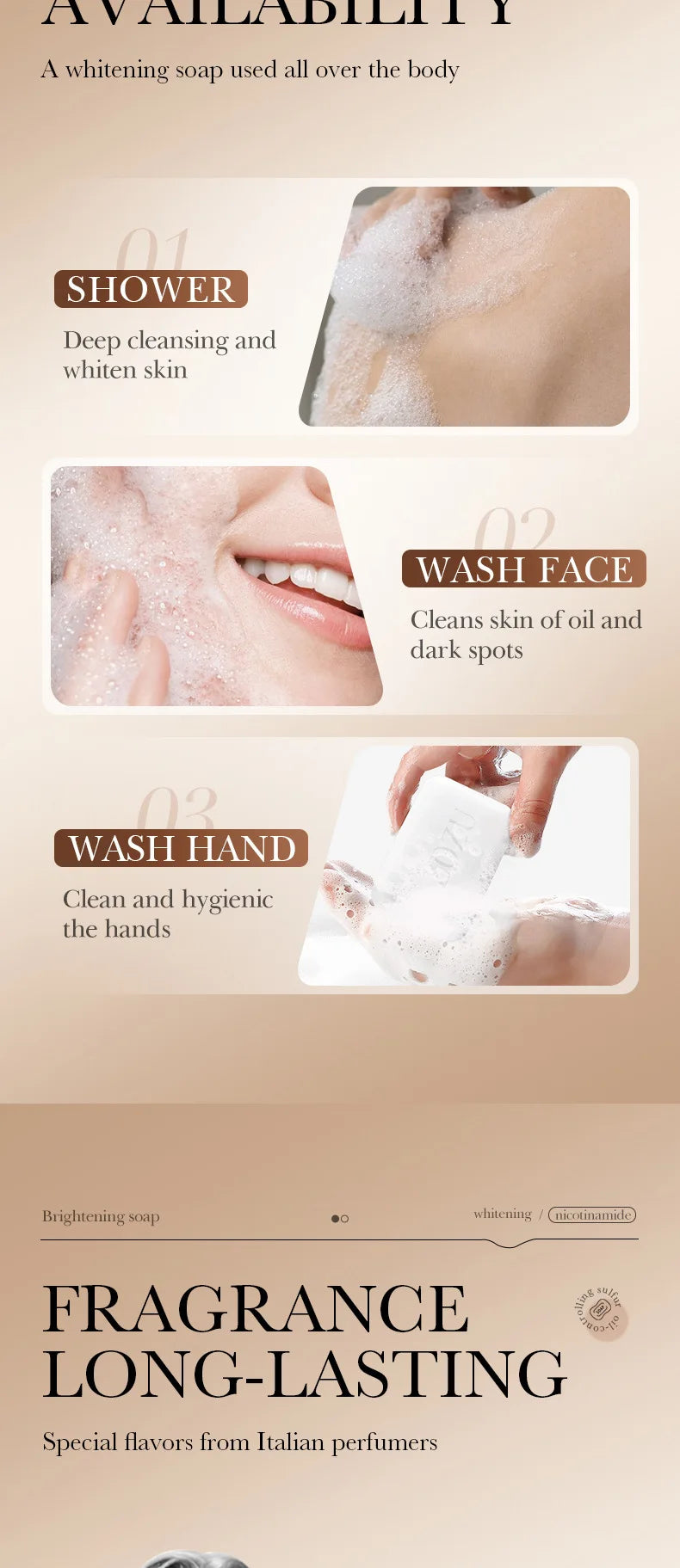 Savon visage moussant SADOER à la niacinamide et à l'arbutine, hydratant, éclaircissant et nettoyant en profondeur pour le corps et le visage. Savon artisanal.