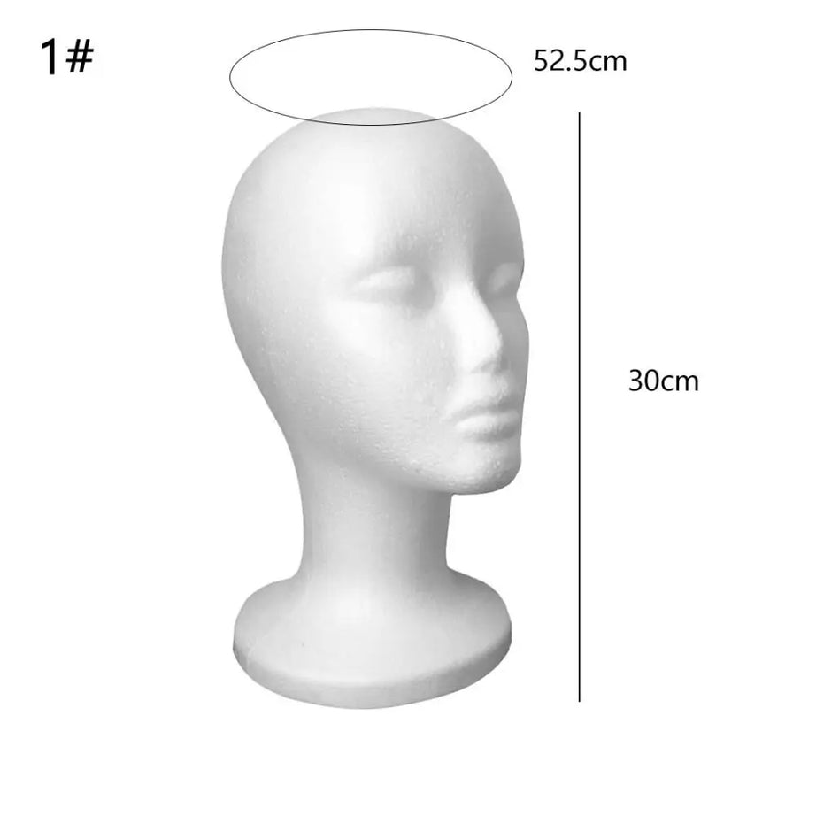 1 tête de mannequin en mousse pour perruque, lunettes et chapeau, présentoir pour accessoires capillaires, modèle de tête féminine.
