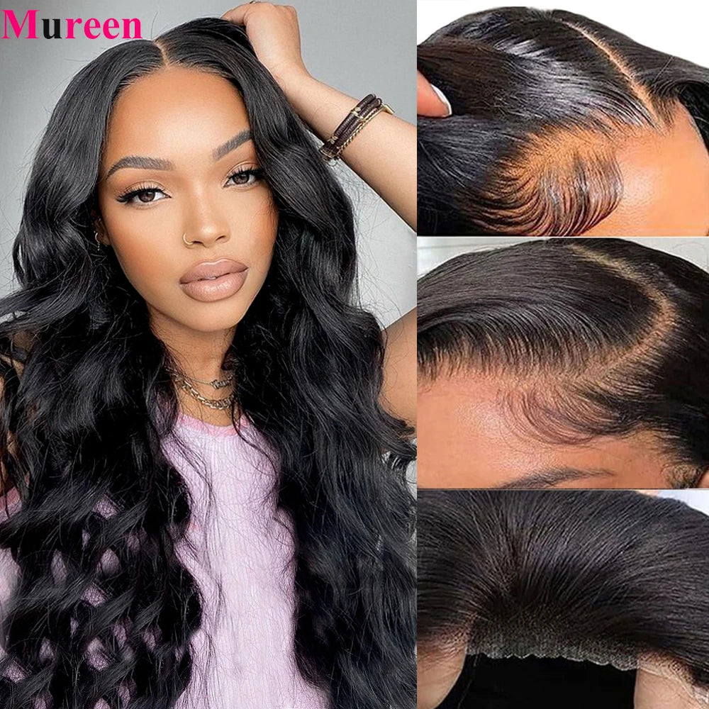 Perruque sans colle, densité 250, cheveux humains pré-épilés, ondulés, avec lace front pour femmes, fermeture en dentelle prédécoupée 4x4.