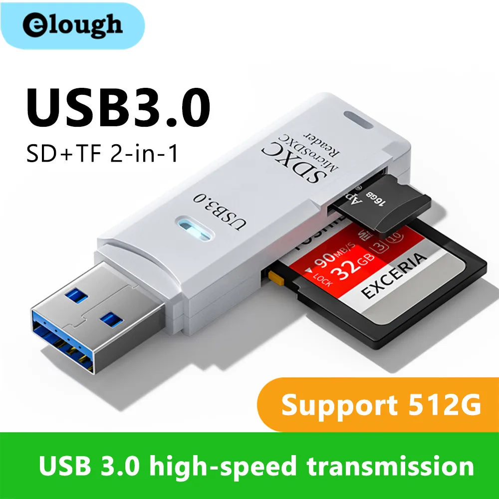 Lecteur de cartes USB 3.0 2 en 1, lecteur de cartes micro TF/SD, adaptateur USB, lecteur de cartes haute vitesse pour cartes mémoire TF, accessoires pour PC et ordinateur portable