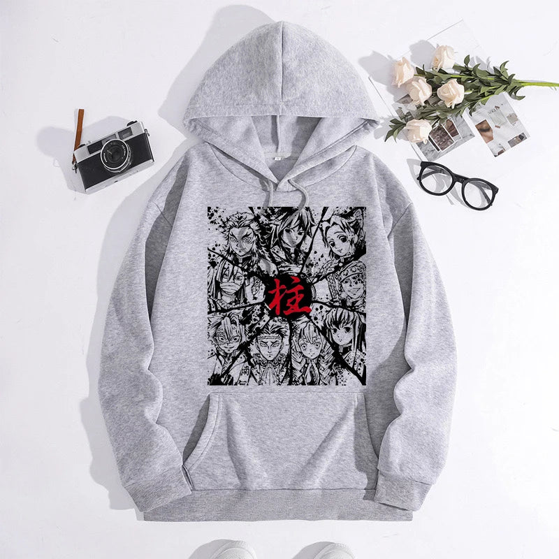 Japanese Anime Demon Slayer Hoodie Unisex Kamado Tanjirou Graphic Sweatshirts Greys Y2k Harajuku Fashion Cartoon Pullover Winter