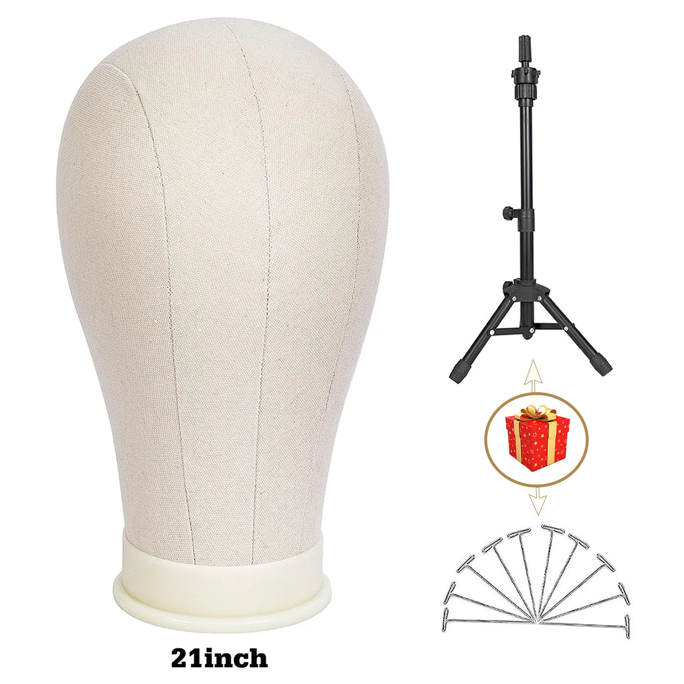 Tête de mannequin pour perruque de 53 à 58 cm (21 à 23 pouces) avec support, tête en toile pour la confection et la présentation de perruques, avec épingles.