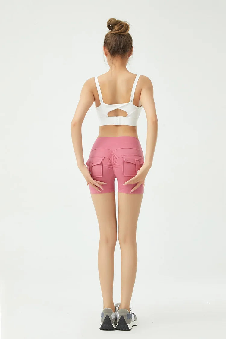 Short de fitness Peach Butt pour femme, pantalon cargo trois-quarts à séchage rapide avec poche, legging de yoga gainant pour l'été