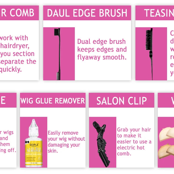 GOIPLE Peigne chauffant électrique, lisseur, fer à friser, brosse à friser, outils de coiffage pour le soin des cheveux, kit de coiffage pour perruques en dentelle