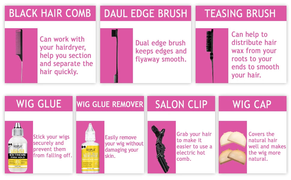 GOIPLE Peigne chauffant électrique, lisseur, fer à friser, brosse à friser, outils de coiffage pour le soin des cheveux, kit de coiffage pour perruques en dentelle