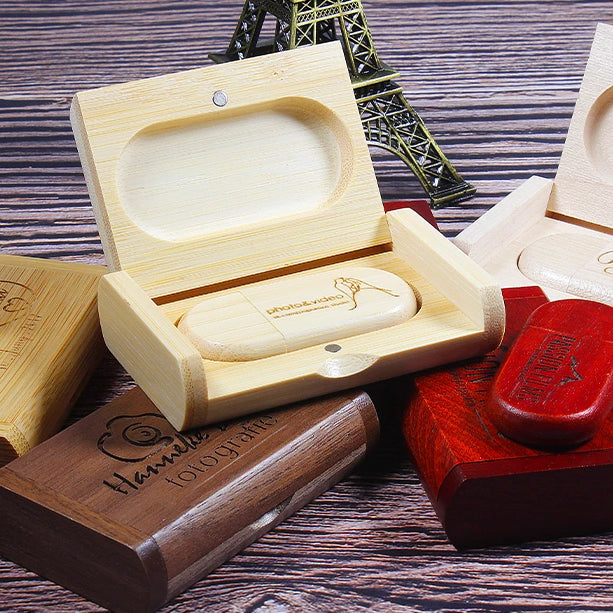 JASTER Lot de 10 clés USB 2.0 en bois (logo personnalisable) - 4 Go, 8 Go, 16 Go, 32 Go, 64 Go, 128 Go - Cadeau de mariage