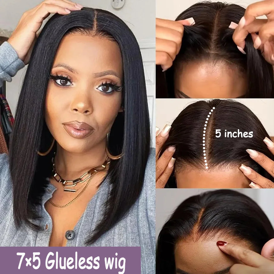 Brazilian Human Hair Bob Wigs Glueless HD Lace Front Wig No Glue Short Bone Straight Lace Frontal Wig Ready to Wear 250 Density
