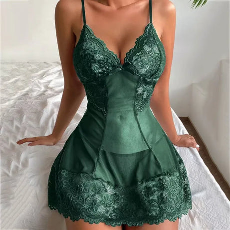 Pyjama femme sexy à nœud en dentelle, pyjamas, mini-robes, grandes tailles, lingerie décolletée, ensemble de pyjama sexy
