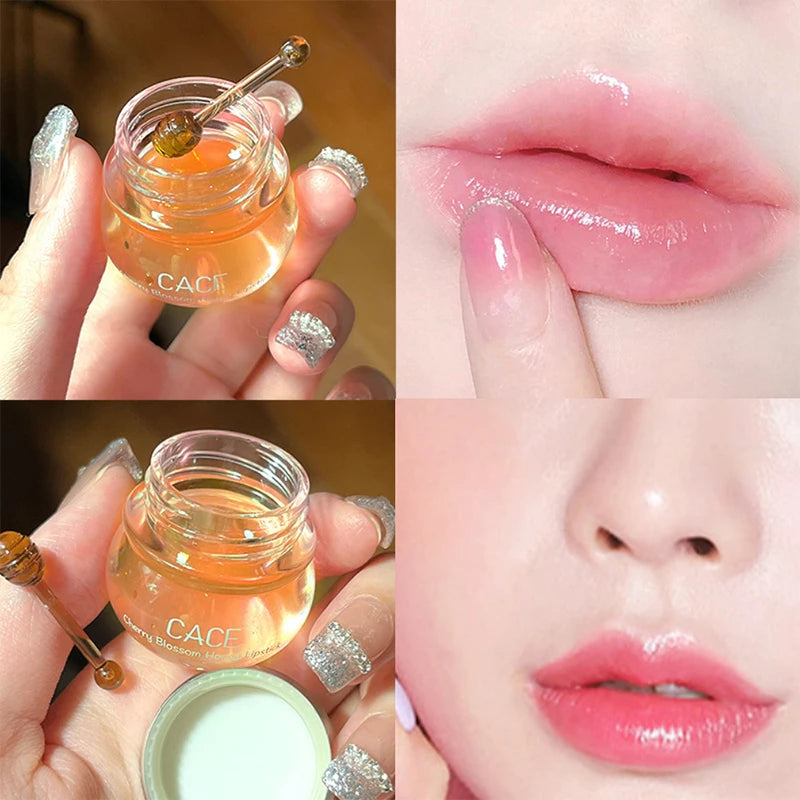 Baume à lèvres CACE au miel et aux fleurs de cerisier — Hydratation intense et repulpante, fini brillant riche en eau, non collant,