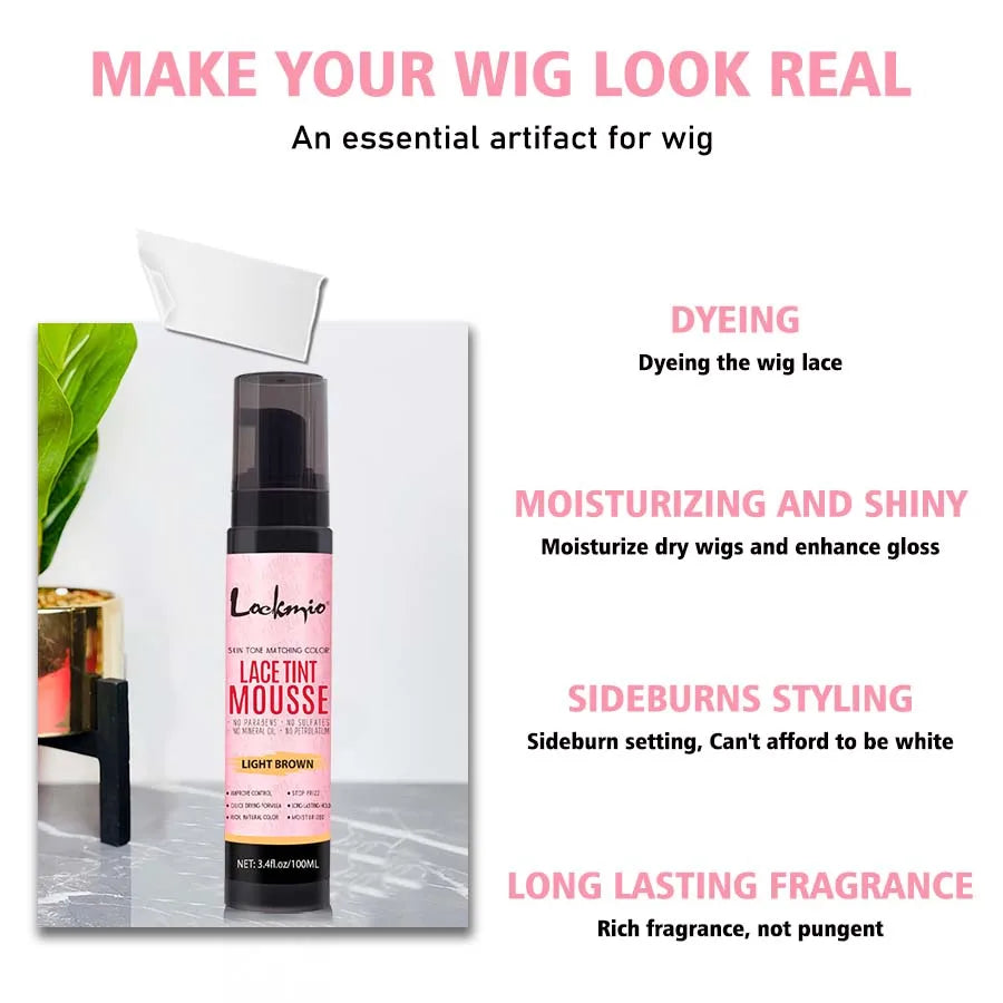 LOCKMIO Spray Teinture Naturelle en Mousse pour Perruques en Dentelle, 100 ml, Colorant Invisible pour Perruque Cosplay, Spray Teinture pour Perruque en Tulle