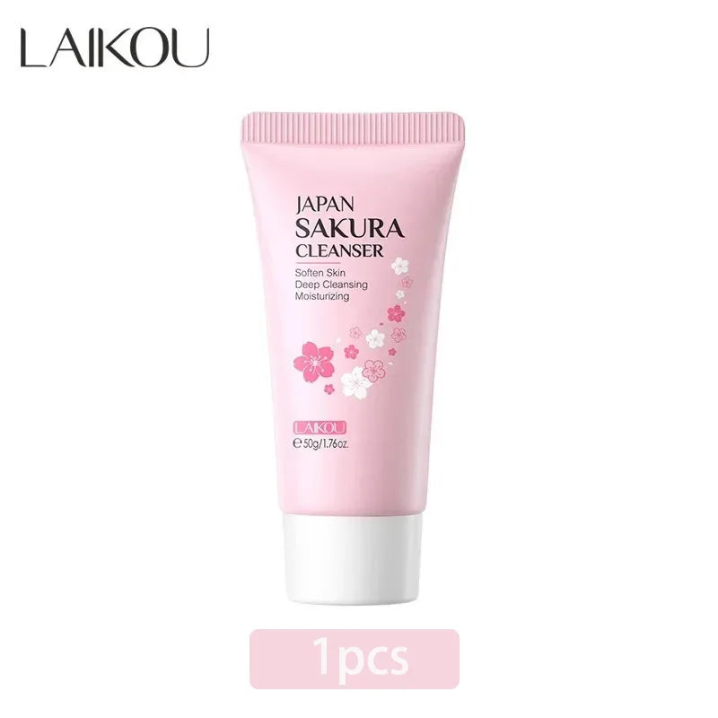LAIKOU Sakura Nettoyant Doux Nettoyage en Profondeur Contrôle du Sébum Hydratant Resserre les Pores Soin du Visage 50g Nettoyant pour Tous Types de Peau