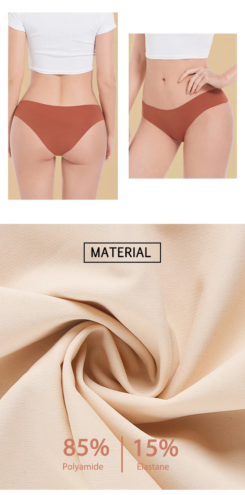 Ensemble de 3 culottes sans coutures pour femme, respirantes, taille basse, sexy, en soie unie, invisibles.
