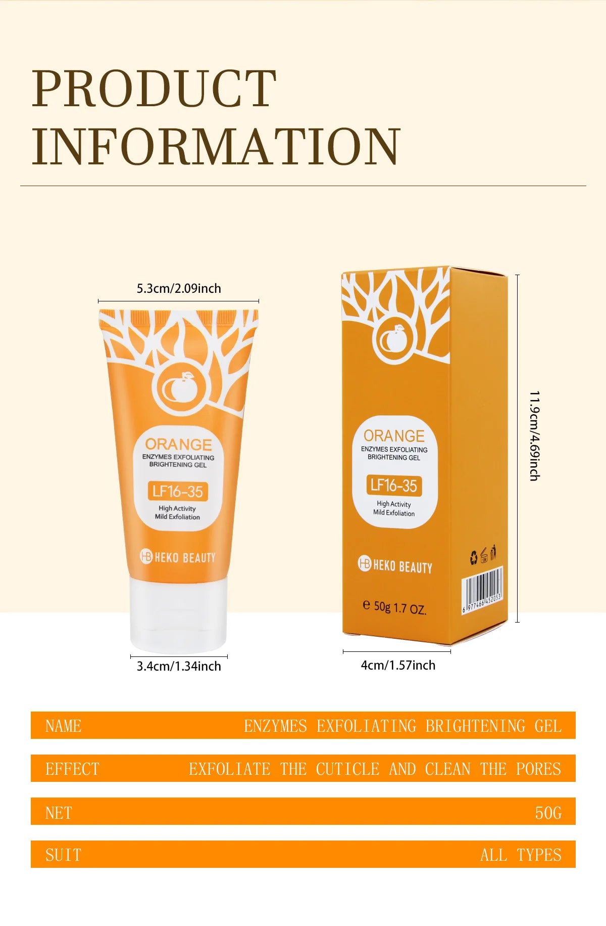 Gel exfoliant à l'orange 50 g, exfoliant, élimine les cellules mortes, nettoie en profondeur, longue durée, hydrate, purifie les pores, convient pour le corps entier