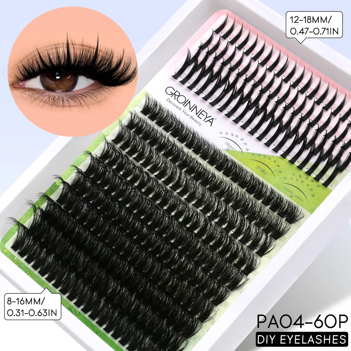 GROINNEYA Lash Clusters Kit DIY Manga Cluster Lashes Set Spikes Lashes Cluster Extension Full Set Individual Eyelashes Makeup