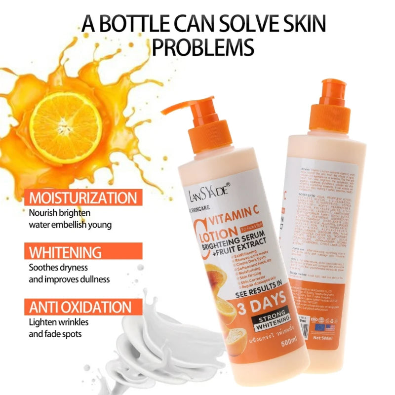 Lotion corporelle à la vitamine C, crème hydratante et nourrissante pour le corps, soin réparateur, anti-gerçures, éclaircissant et nourrissant.