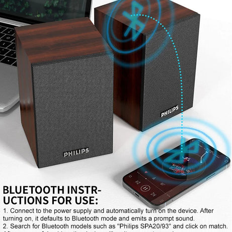Enceinte Bluetooth Philips SPA20 avec son surround à 360°, stéréo sans fil Bluetooth pour ordinateur portable Macbook
