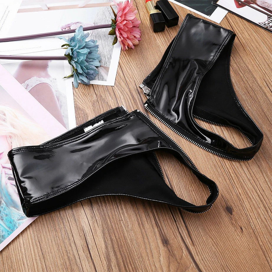 Culottes à entrejambe zippée pour femmes, mini-shorts en PVC effet mouillé, bikini taille basse, sous-vêtements skinny, tenues de soirée, lingerie érotique