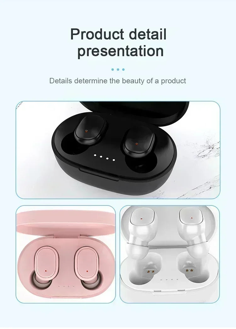 Écouteurs Bluetooth TWS sans fil avec microphone et réduction de bruit, compatibles avec les smartphones (modèle A6S).